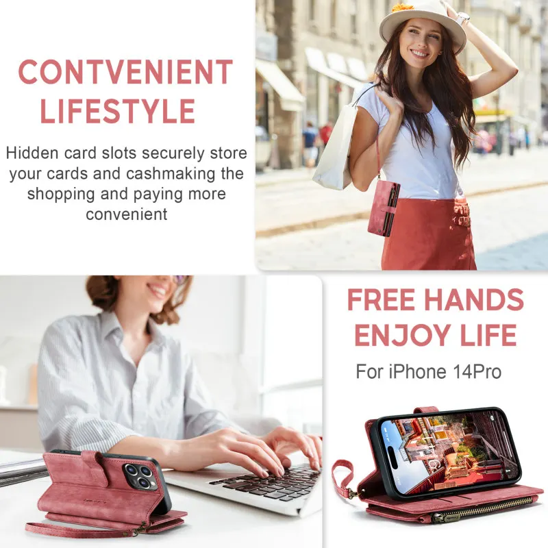 Wallet Case For iPhone 15 14 Pro Max 11 12 13 Xs 7 8 Plus 10 Card Slot Women Men Strap Leather Case For iPhone 15 Pro Max Cases