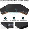 72" Gaming Desk, Wing-Shaped Music Studio Desk, Large Computer Table LED Convertible Monitor Stand Dual Headphone Hanger 5