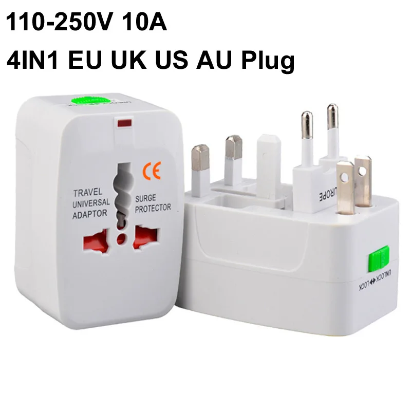 Universal 110-250v 10A Electric AC Power Charger Socket International World Travel Adapter EU UK US AU Plugs Adaptor Converter