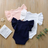 0-18month Newborn Baby Girls Ruffles Romper Summer Short Sleeve Jumpsuit Ribbed Knitted Romper Summer Clothes Outfits 3