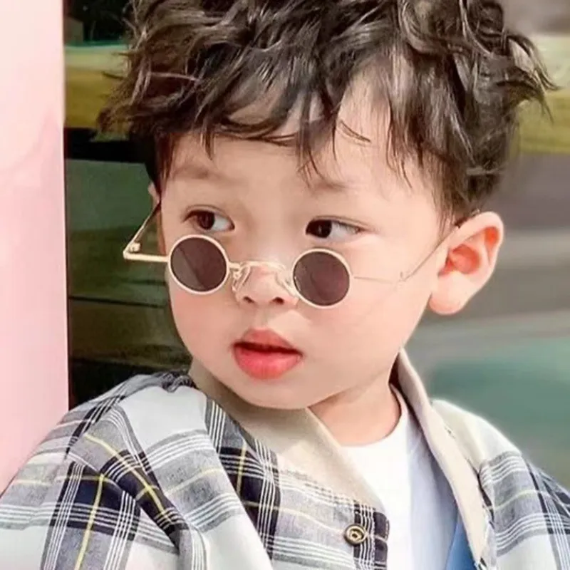 Korean Children Fashion Sunglasses 3-10 Years Old Boys Girls Small Frame Round Metal Eyeglasses Personality Street Shot Sun Glas