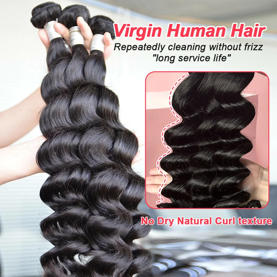 Loose Wave Human Hair Brazilian 30Inch Weave 3 4 Bundles Raw Extensions Water Curly Natural Black Virgin Burmese Tissage Crochet 2