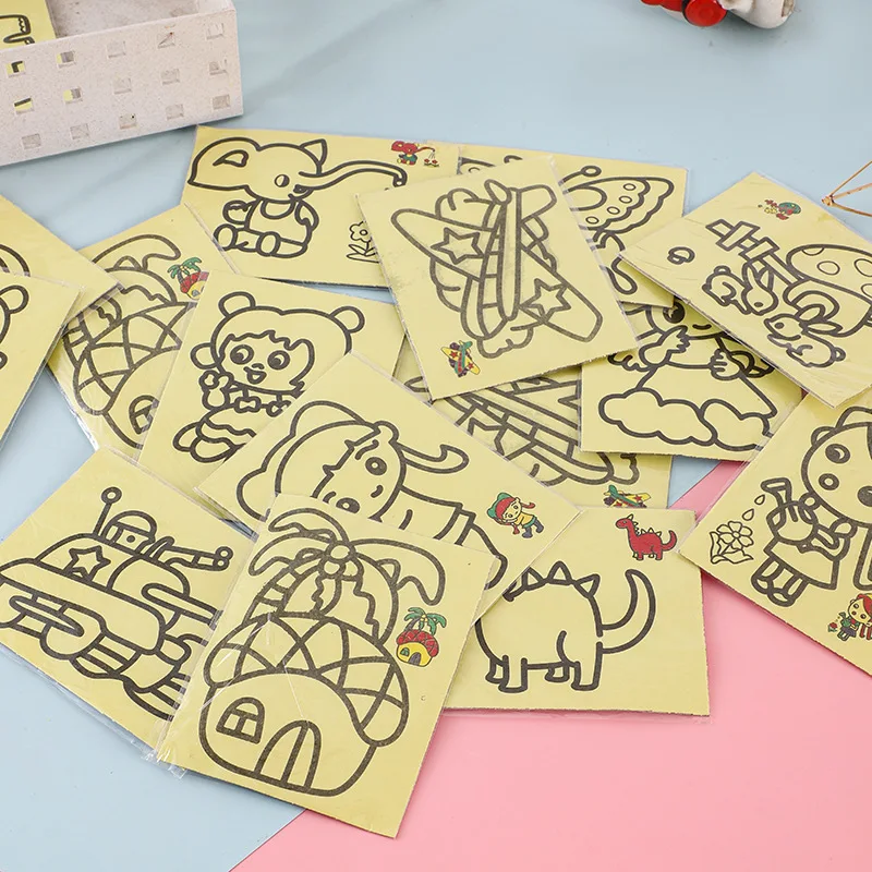 Cartoon Sand Painting Pictures DIY Drawing Education Toy for Kids Birthday Party Favors Kindergarten Prizes Treat Bag 15Pcs party toys educational toy toy gift filler