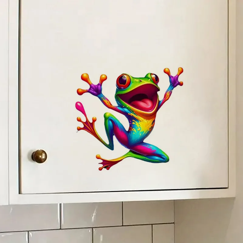 Colorful Funny Green Frog Jumping Toliet Stickers, Cartoon Frog Vinyl Decal For Toilet Lid, Bathroom Decor