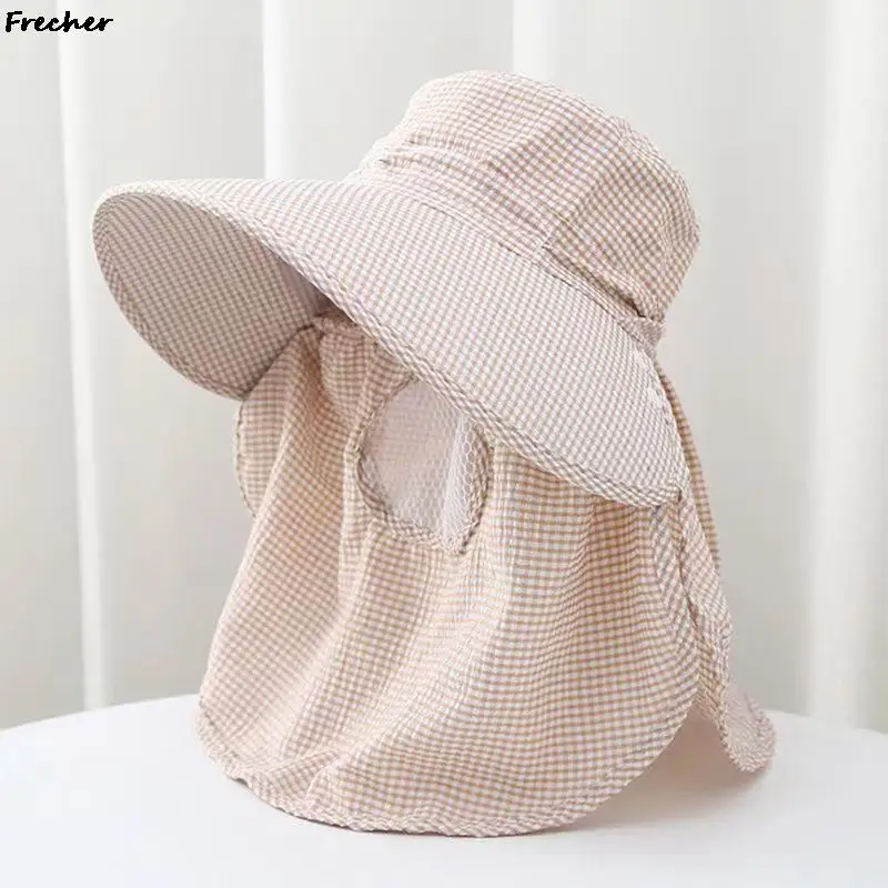 Sun Protection Climbing Hat Garden Work Hats Wide Brim Chapeau with Removable Mask Face Cap Sunhat Hiking Fishing Visors Caps