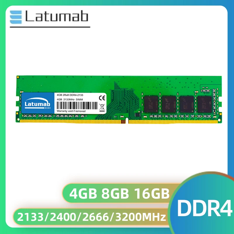 

Latumab Memoria RAM DDR4 8GB 4GB 16GB 32GB 3200MHz 2666 2400 2133MHz DIMM PC4-25600 21300 RAM 288Pin Desktop Memory Dual Channel