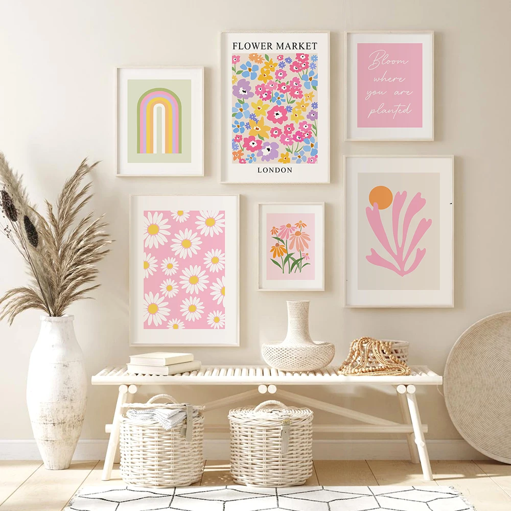 

Rainbow And Flower Quote Pink Aesthetic Posters And Prints Wall Art Canvas Painting Wall Pictures For Living Room Home Decor