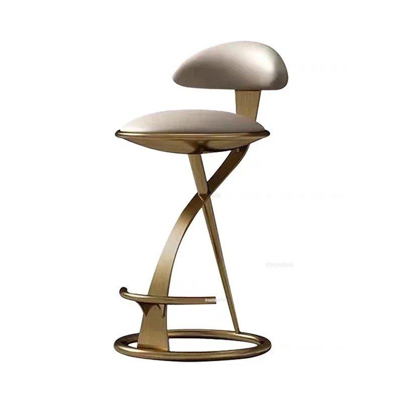 Designer High Stool Italian Light Luxury Bar Chairs Creative Bar Furniture Home Stainless Steel Cafe Kitchen Backrest Chair