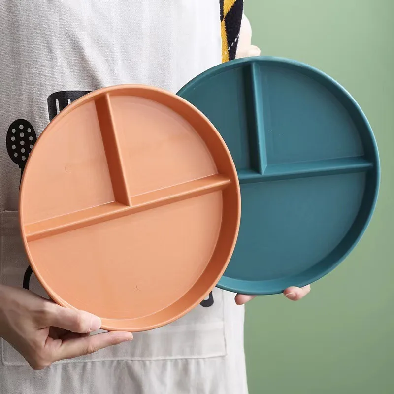 Divided Dish In 3 Diet Reusable Round Dinner Plate Kitchen Dinnerware Portion Plates Adults 3 Compartments Plates Balanced Meals