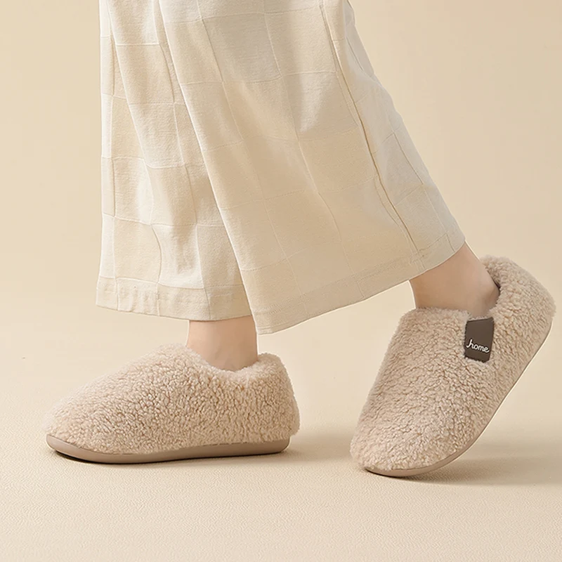 Winter Keep Warm Home Cotton Slippers Women Comfortable Bag Heels Non Slip Fluffy Slippers Woman Soft Sole Non Slip Plush Slides