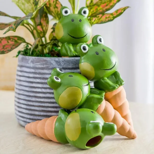 4Pcs Cartoon Frog Automatic Clay Watering Stakes Plant Dripper Device Terracotta Potted For Indoor Outdoor Garden Yard Warering