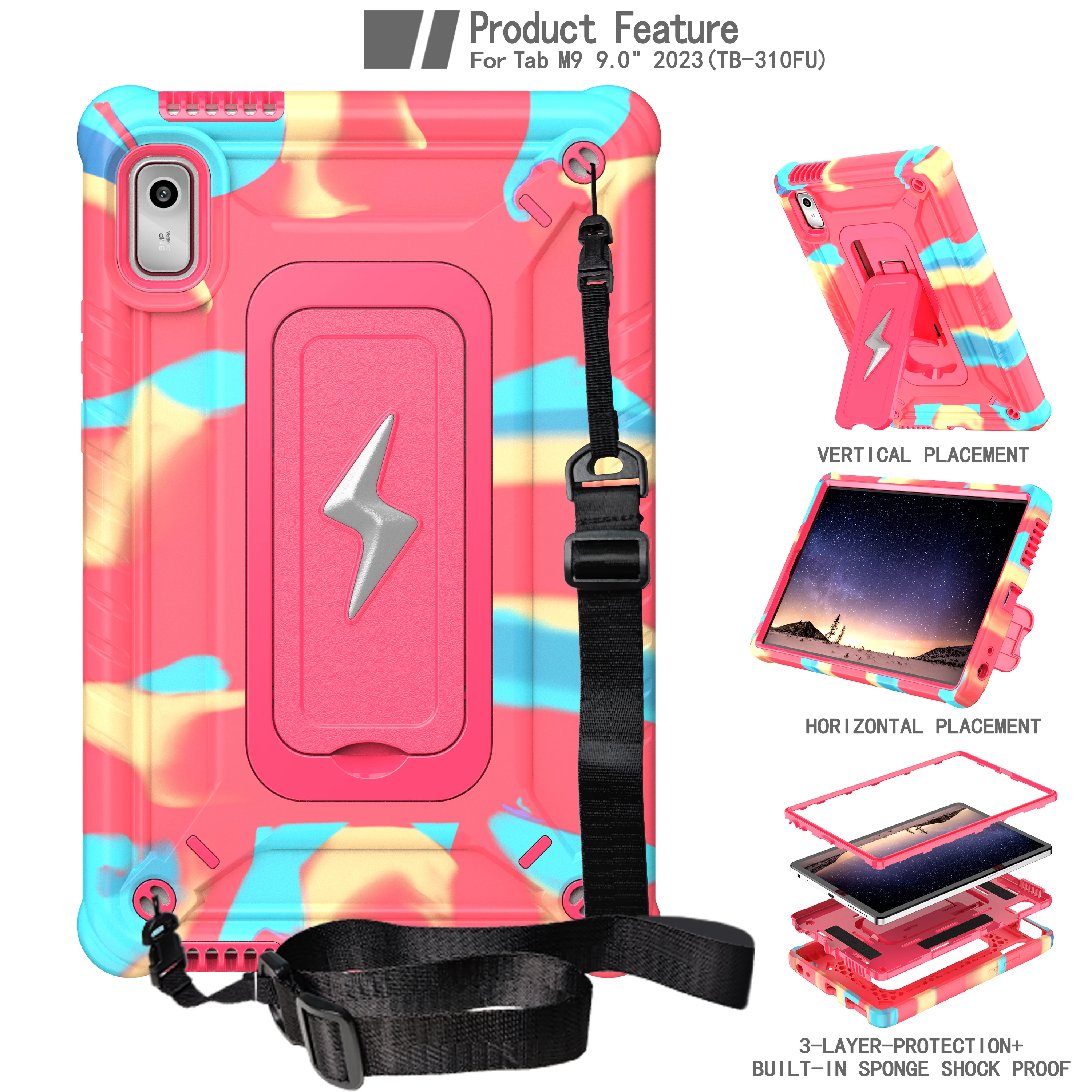 Shockproof Hybrid Tablet Case with Kickstand and Shoulder Strap
