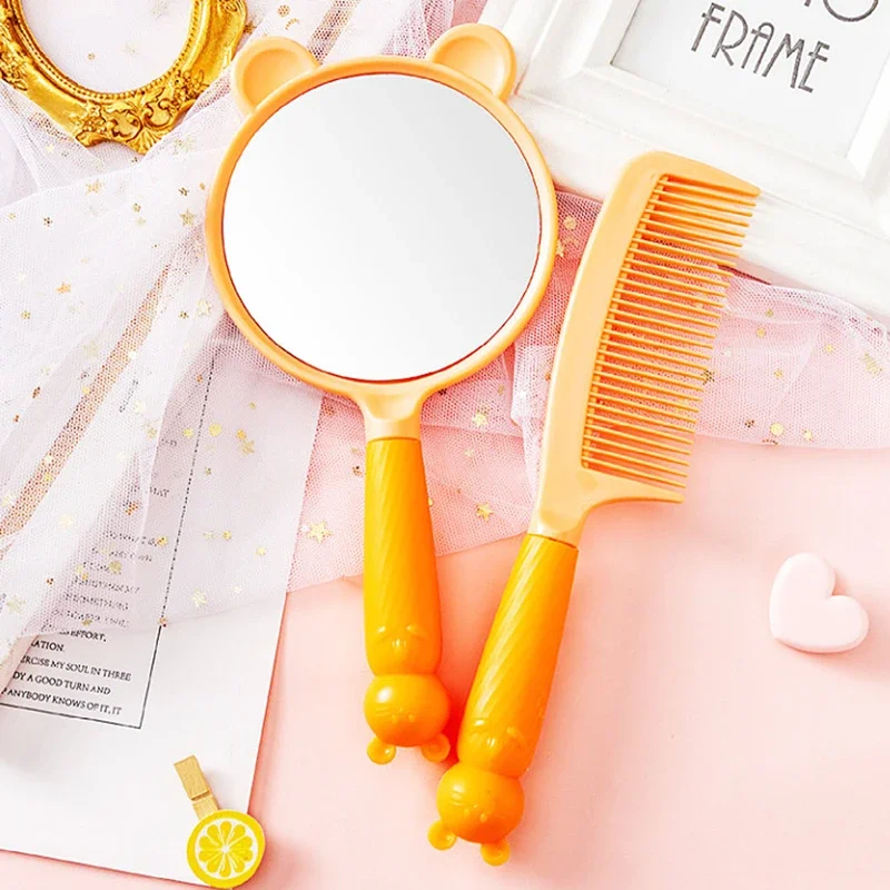 2Pcs/set Cute Kawaii Cat Ear Hair Brush Comb Mirror Princess Portable Makeup Styling Hairbrush for Women Girls Health Care Tools