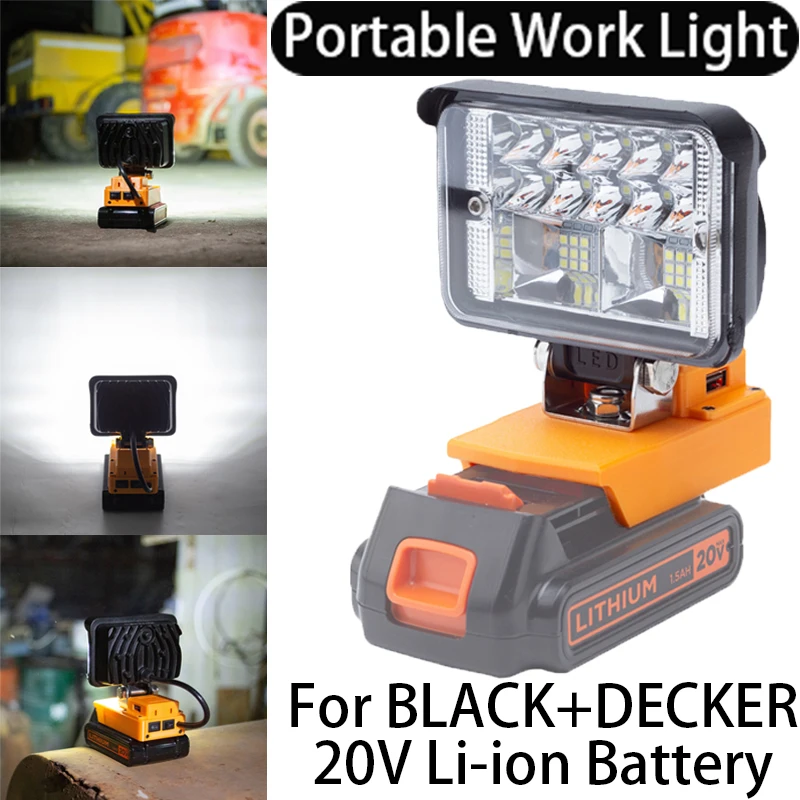 

For Black & Decker 18V/20V Li-ion Battery (2800LM) New Cordless LED Work Light Familiale Camping Outdoor Travel Light