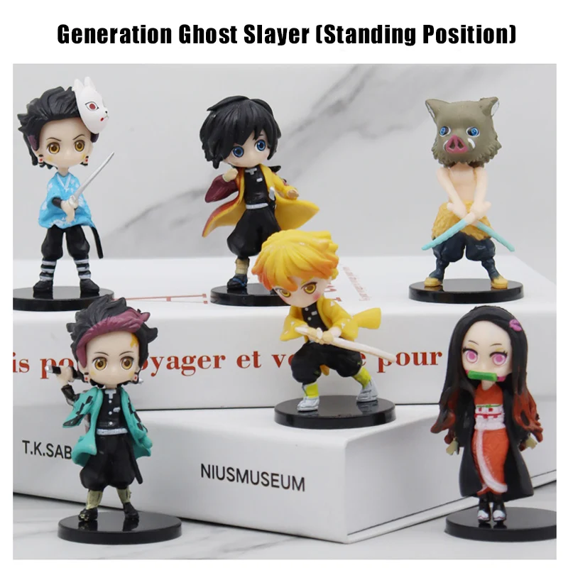 6Pcs Anime Peripheral Figure Ghost Slayer Blade Standing Model Mi Bean Doll Charcoal Jiro Creative Gift Carnival