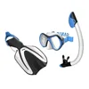 Youth snorkeling set: tempered-glass mask, adjustable-fit fins dry-top snorkel blue/gray, safe comfortable for kids and youth s