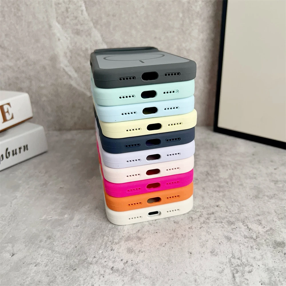 Enhanced Product Title: Sleek Silicone Magnetic Wireless Charging Case - Matte Finish