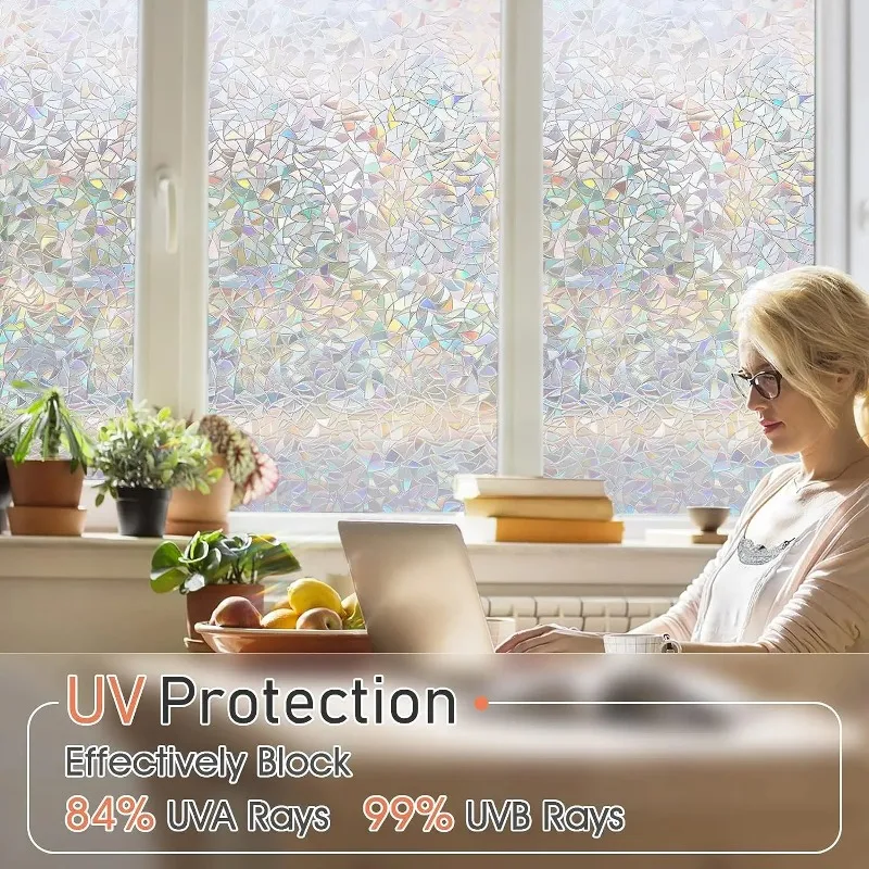 Frosted Anti Peeping Window Privacy Film Rainbow Window Clings 3D Decorative Stained Glass Windows Decals Static Cling
