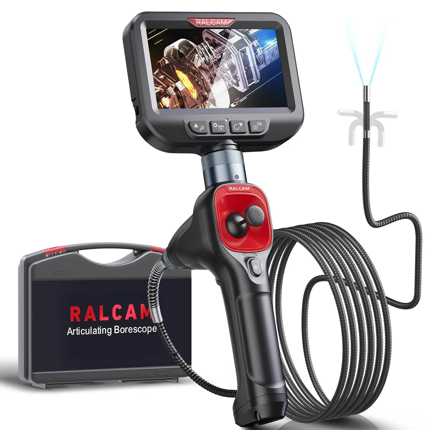 360° Joystick Articulating Borescope 6.2mm IP67 Waterproof Probe 4 Ways IPS Automotive Endoscope Inspection Camera with 6 3