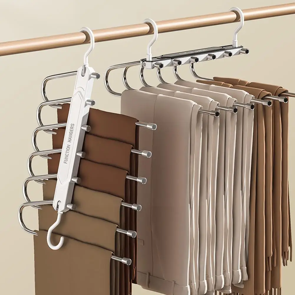 

Multi-functional 6 In 1 Pants Hanger For Clothes Rack Adjustable Closet Organizer Trouser Storage Rack Pants Tie Storage Sh T7z9