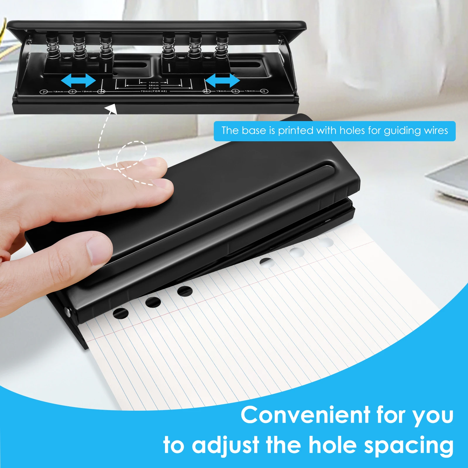 Metal Adjustable 6 Hole Paper Puncher for Notebooks and Planners