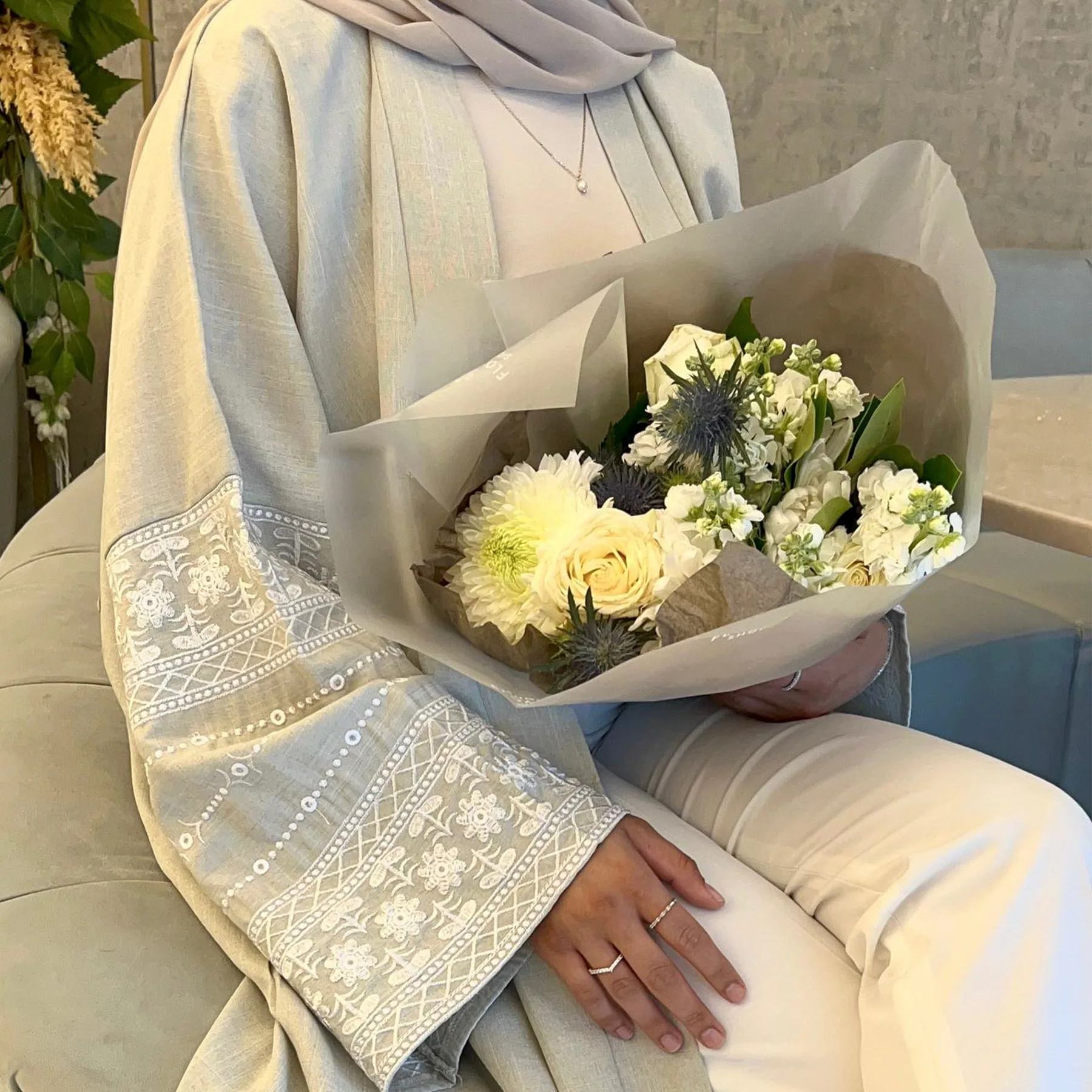 Embroidery Linen Open Abaya Kimono Luxury Dubai Turkey Abayas for Muslim Women Dress Ramadan Eid Islamic Modest Wear Kaftan Robe