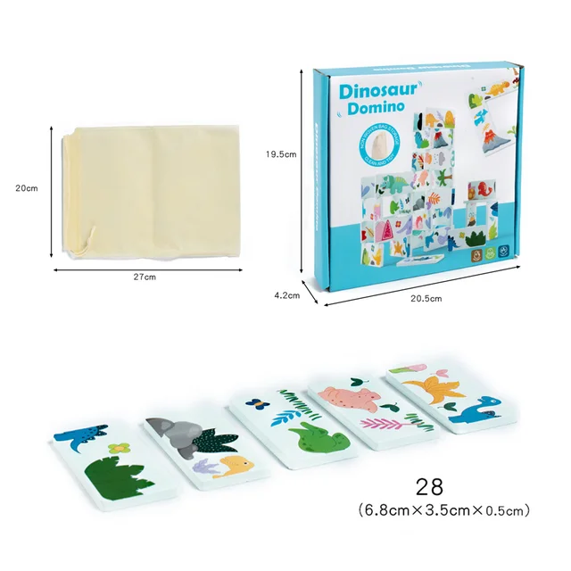 Wooden Domino Animal Dinosaur Matching Puzzle Game Children Graphic Block Educational Montessori Toys Fine Motor Skill Training 6