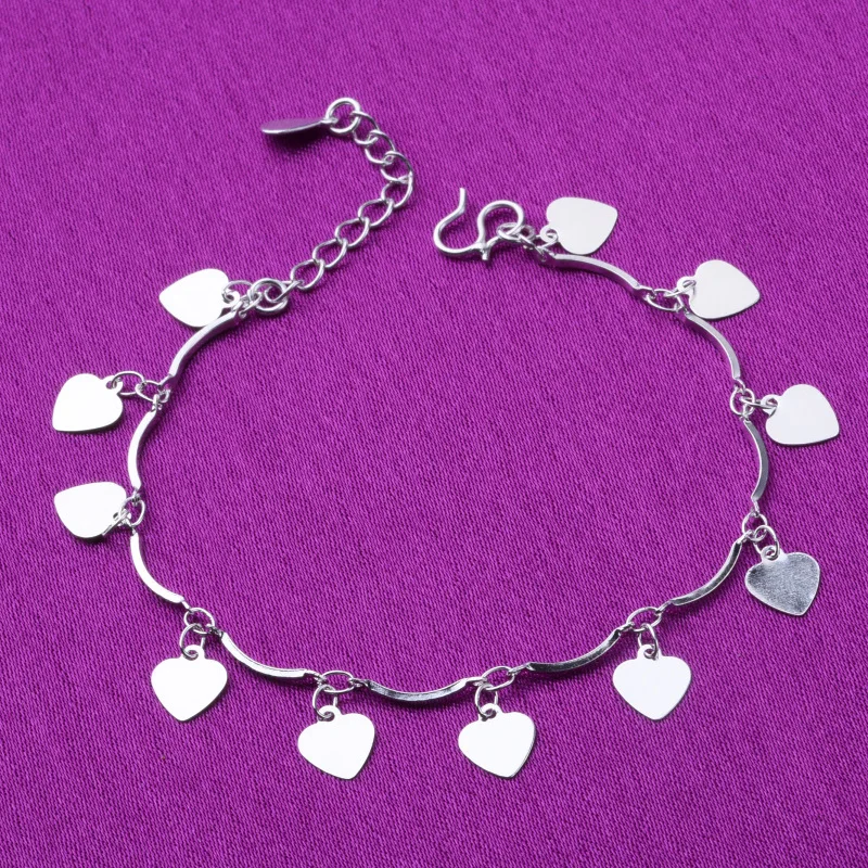 Sterling Silver Bracelet Heart Charm Sterling Silver Hand Chain Link