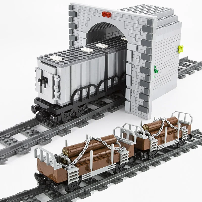MOC City Train Track Retro Manned Train Container Firewood Train Building Block Car DIY Accessories Brick Assembly Model 92088