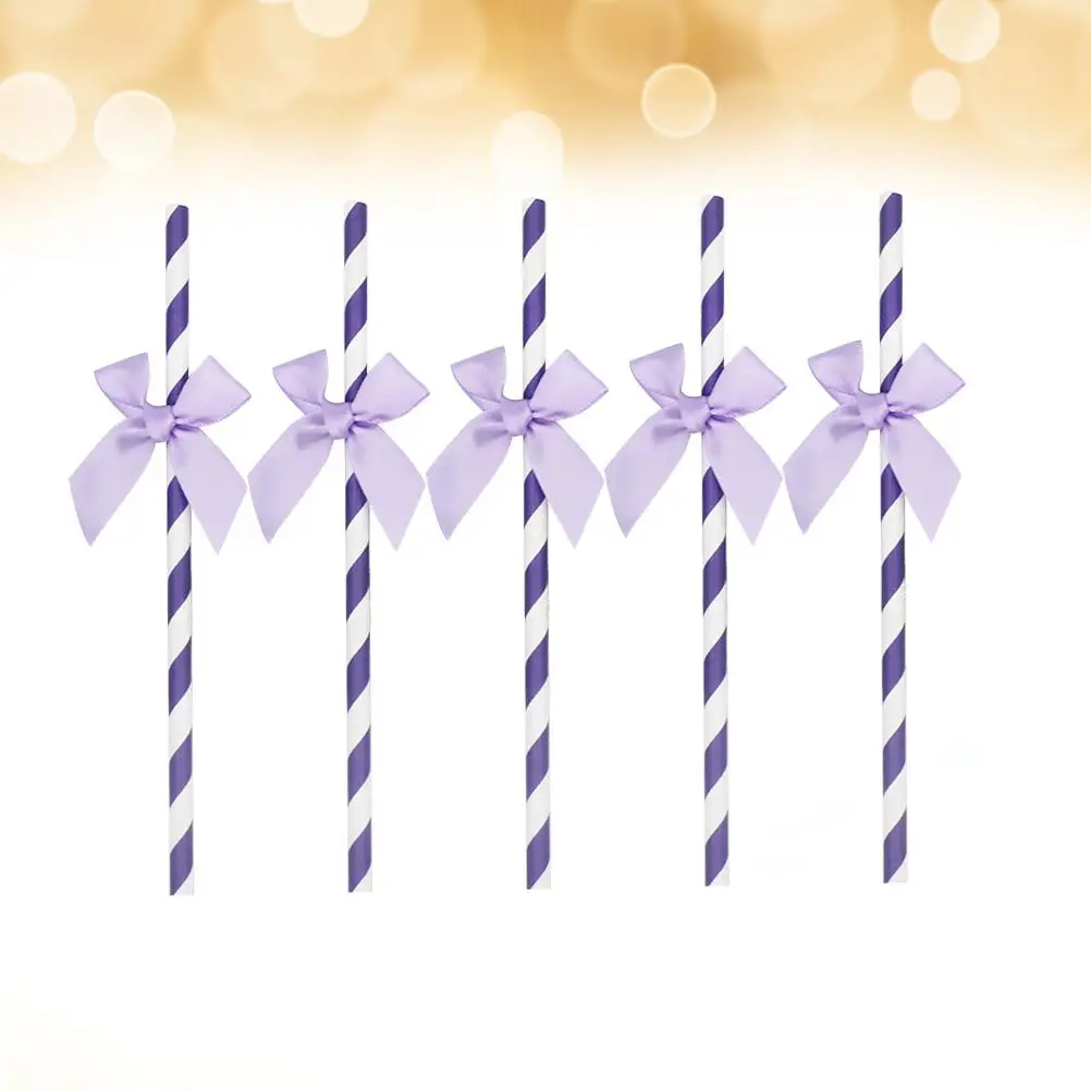 Paper Drinking Straws Cocktail Bow-tie Decorate Colored Purple Party Supplies Decoration