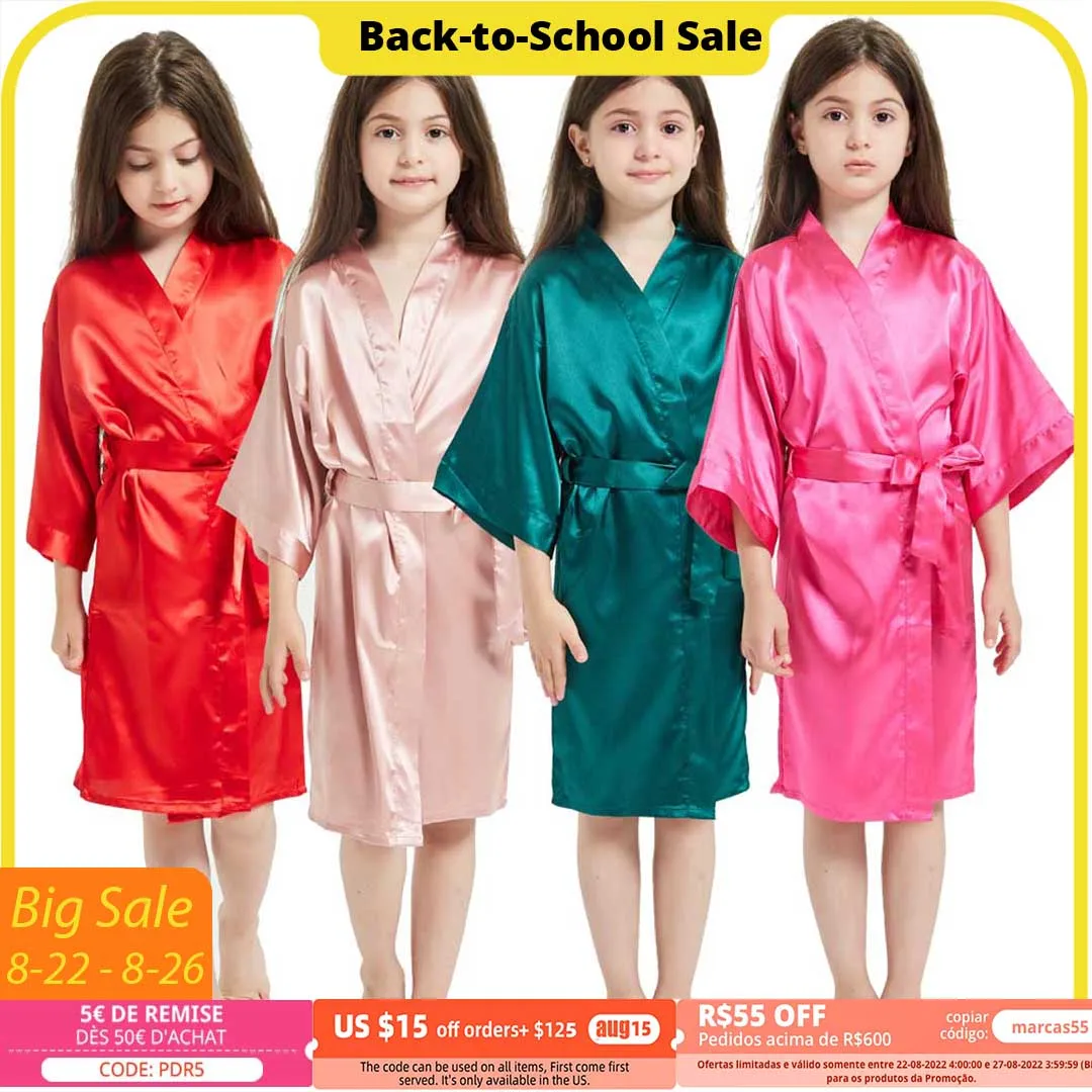 313y Boy Girl Bathrobe Pink Satin Silk Kids Robes Summer Sleepwear Children's Kimono Bath Towel