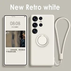 Liquid Silicone Phone Case with Ring Holder and Strap Cover - A24 (White)