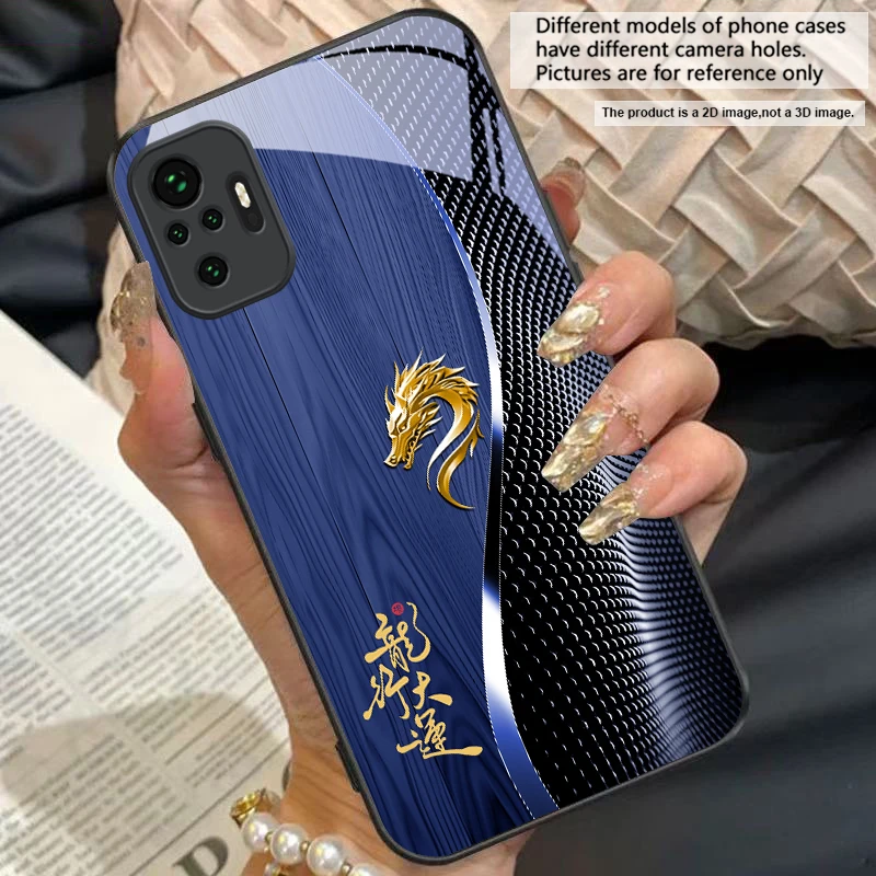 Elegant Black Tempered Glass Phone Case with Traditional Dragon Totem Design