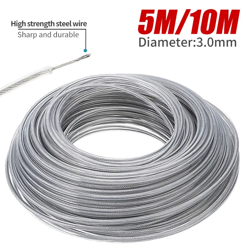 INDEL Steel Wire Nylon Grass Trimmer Line 3.0×5M/10M Brushcutter Trimmer Rope Lawn Mower Cord Long Round Roll Grass Replacement