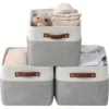 Three Large Linen Storage Baskets with Handles, Which Are Durable and Easy-to-clean Fabric Storage Baskets. 1
