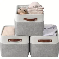 Three Large Linen Storage Baskets with Handles, Which Are Durable and Easy-to-clean Fabric Storage Baskets. 1