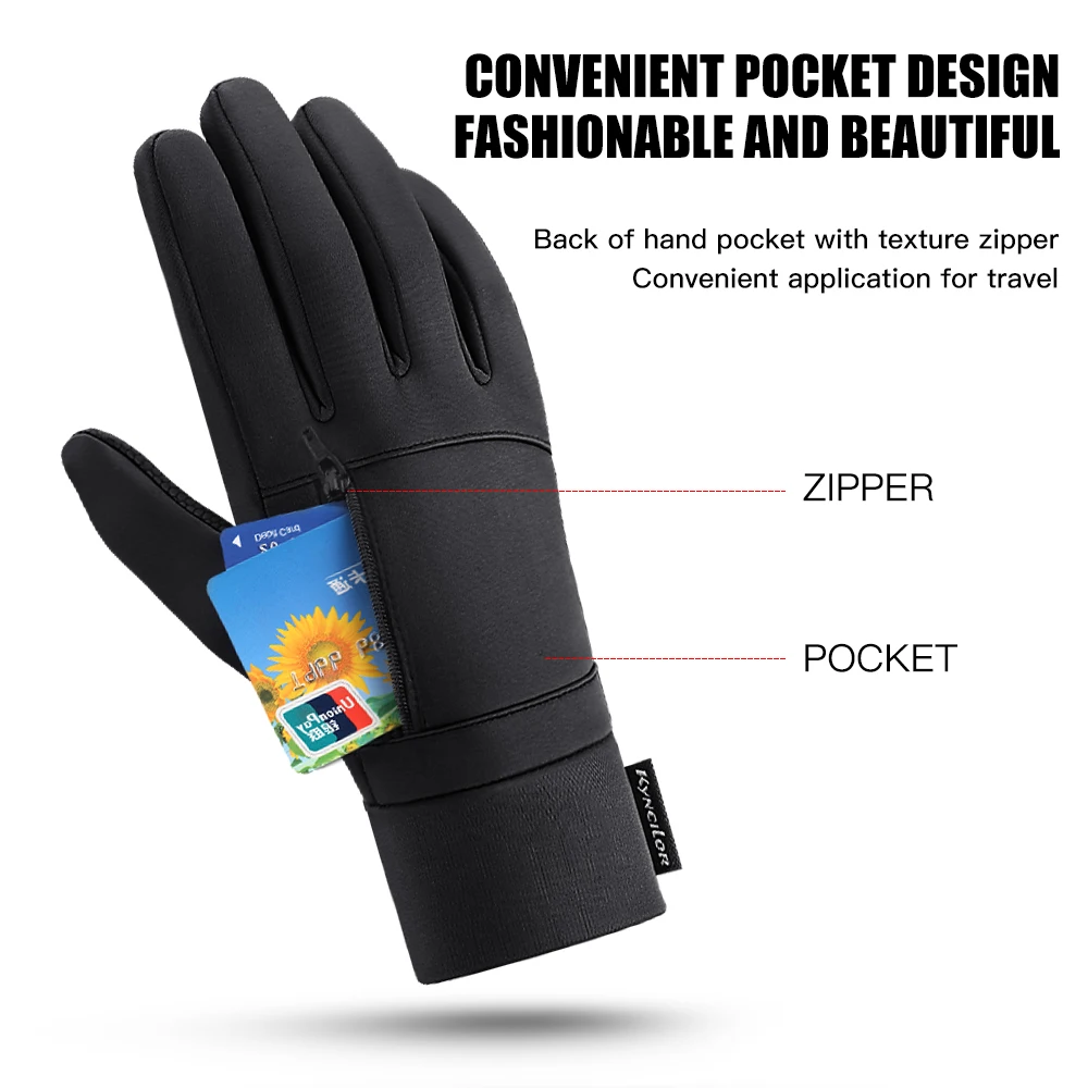1 Pairs Winter Gloves Mens Touchscreen Non-Slip Unisex Waterproof Windproof Warm Cycling Cold Gloves Fashion Zipper Sports Glove