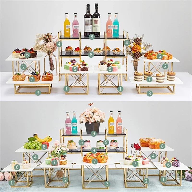 1Pcs Party Tray Creative pull wire golden dessert table with cake and dim sum rack et banquet display cake and dim sum rack