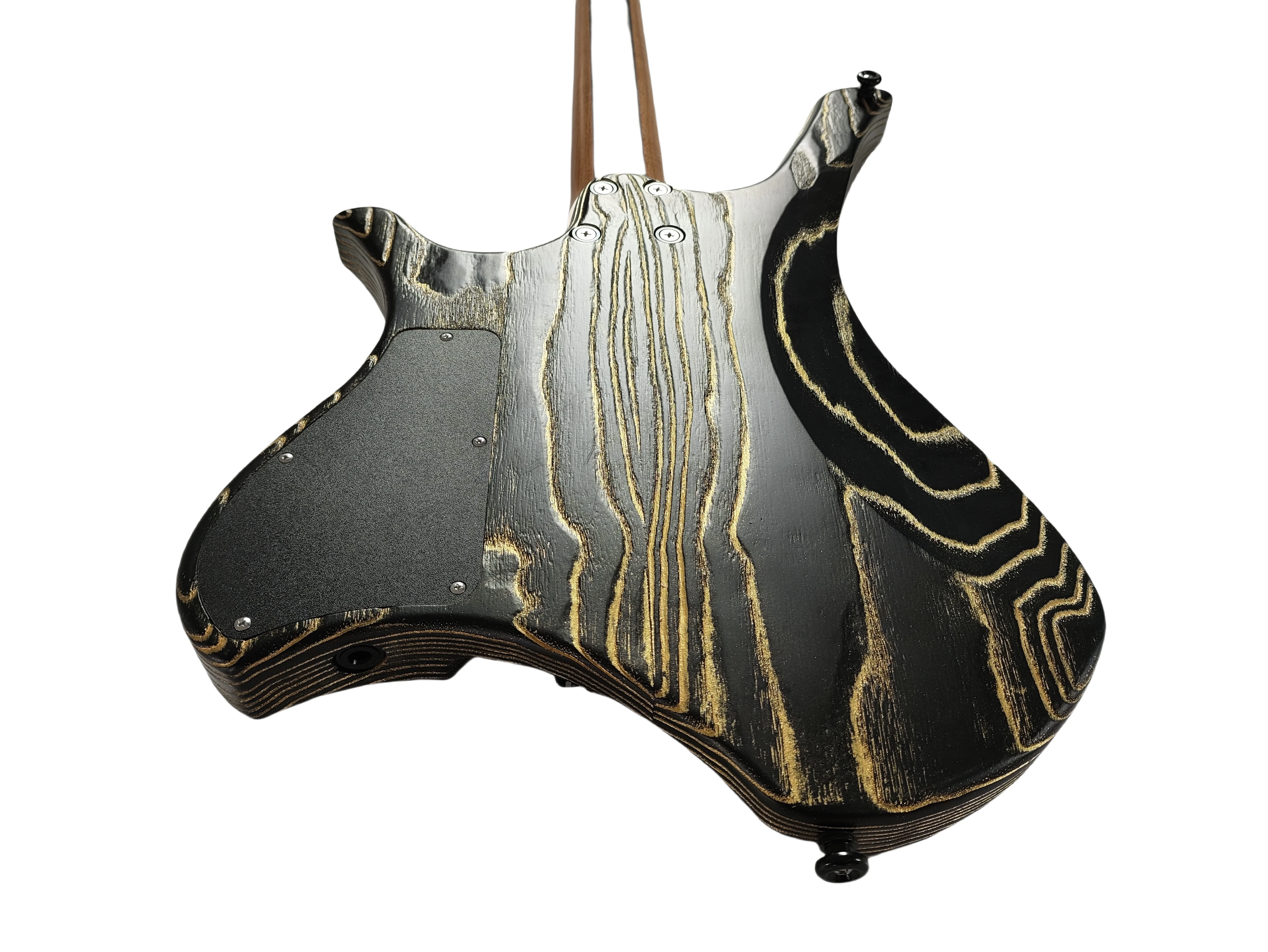McTang Headless Electric Guitar,6 Strings, Fan shaped Frets,Handmade ， sandblasted，Golden