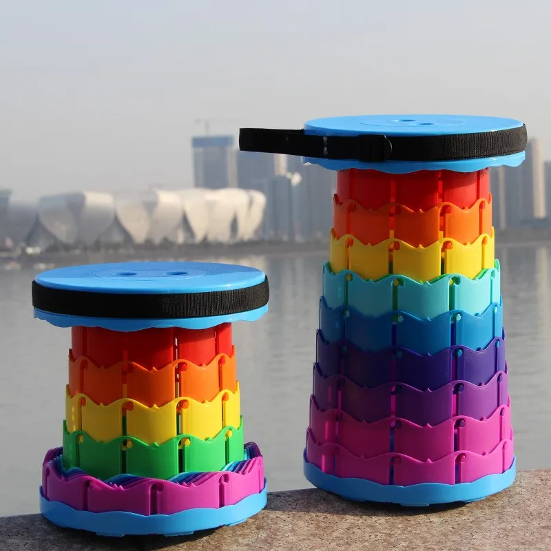 

Outdoor Multi-functional Foldable Telescopic Stool Portable Fishing Colorful Stool Queuing Up Small Sitting Stool Rainbow Stool