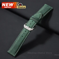Vintage - Style Leather Watch Strap - Unisex Retro Wristband Replacement - 22mm (Green)