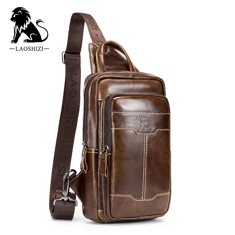 

LAOSHIZI Brand Luxury Genuine Leather Men Messenger Bag Casual Crossbody Bag Fashion Men's Handbag Chest Bag Male Shoulder Bag