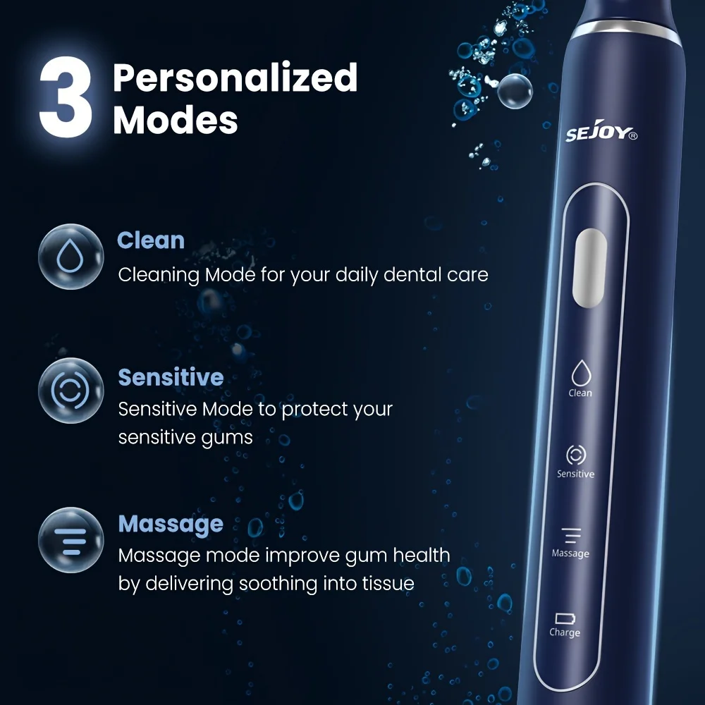 Sejoy Electric Toothbrush 3 Cleaning Modes for Dental Care Smart Timer, Rechargeable Sonic Toothbrush Gift for Man/Women 2