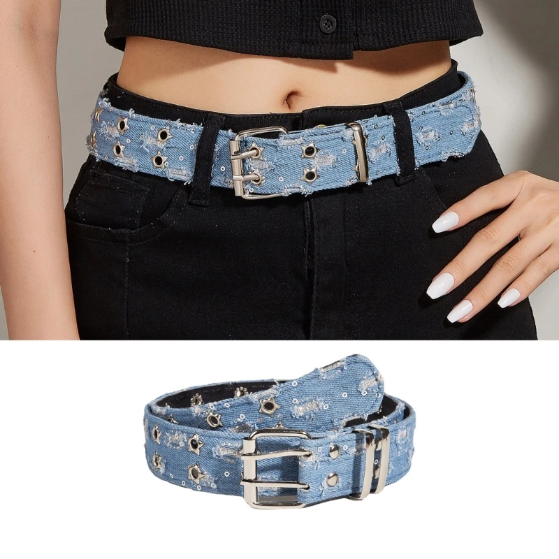 

Fashion Teens Double Pin Buckle Belt Adjustable Waist Straps for Dresses Shirt
