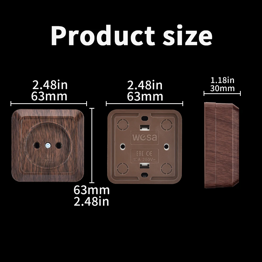 WESA Wooden Paint Wall Surface Socket Plug EU Exterior Electrical Outlets No Ground Outdoor Power Socket Flame Retardant Plastic