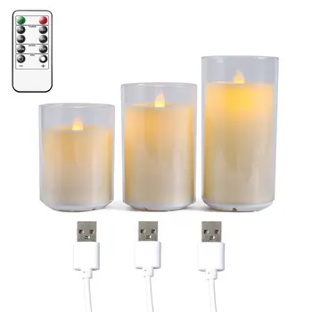 Bougies à mèche mobile rechargeables sans flamme, 1 pièce, avec télécommande et tasse, bougies à pilier décoratives en plastique pour minuterie de danse de mariage 1