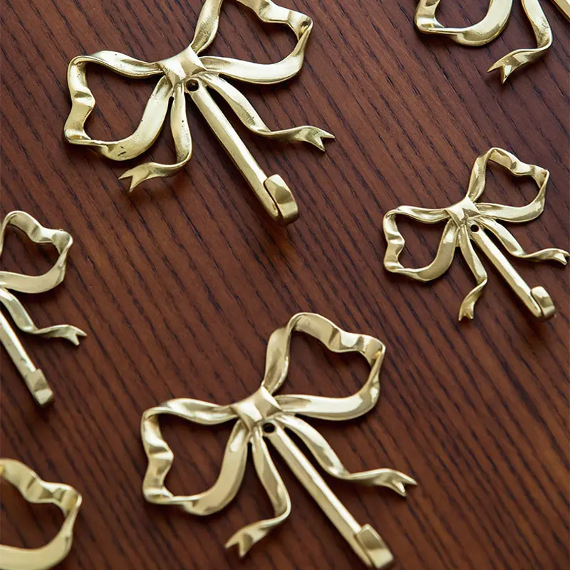 

Nordic Bowknot Design Coat Hooks Hallway Bedroom Solid Brass Gold Home Decoration Walll Mounted Clothes Hangers Towel Keys Hook