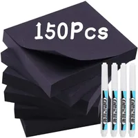 Creative Paper Black Sticky Notes with White Marker Pens Self Adhesive Memo Pad Posted It Notepad for School Office 1