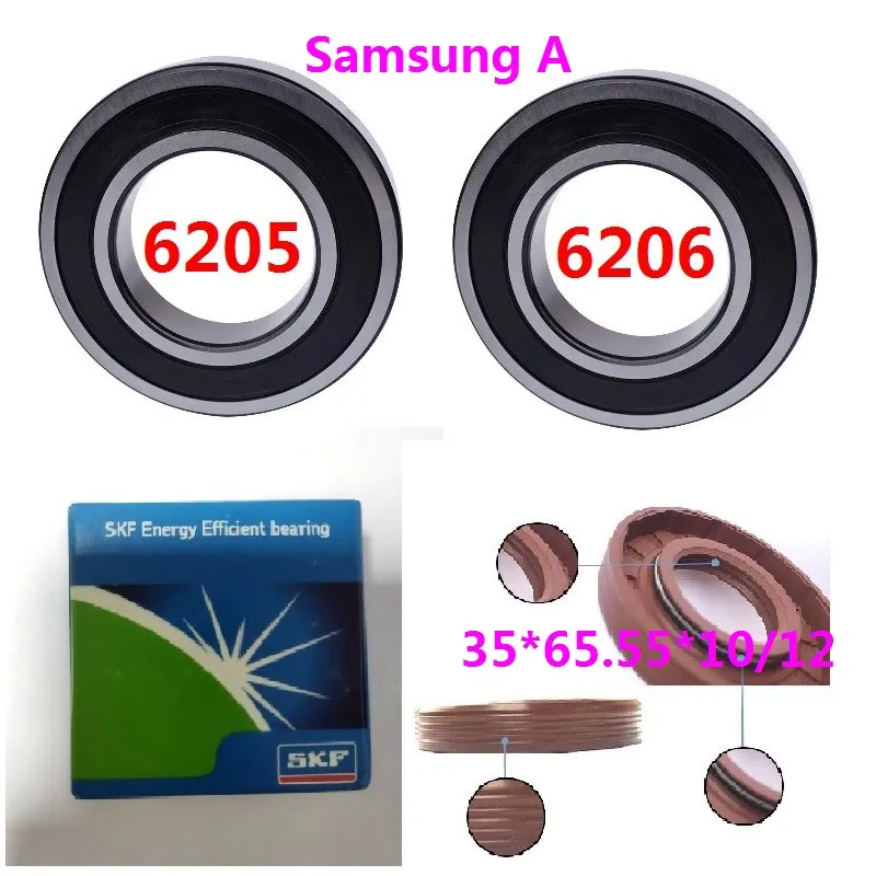 Conjunto de Peça para Samsung Tambor Máquina de Lavar Roupa Selo Água 35*65.55*10 12+ Rolamentos Peças 6205 6206 Selo Óleo Anel Vedação Peças 1