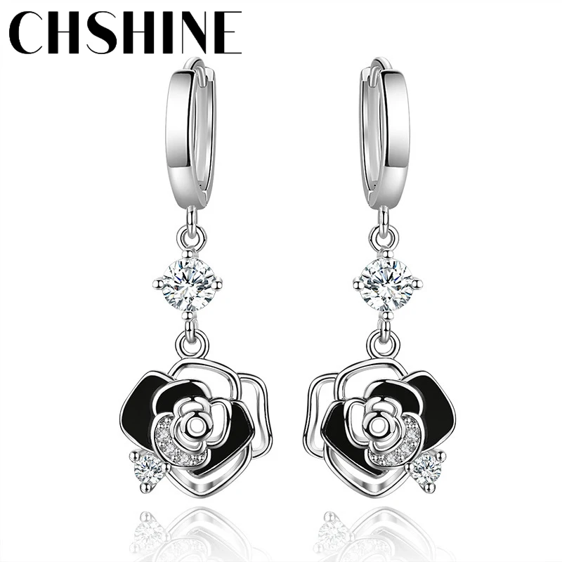 CHSHINE 925 Sterling Silver Black Rose Flower Earrings for Women's Wedding Gifts Fashion Jewelry - Image 5